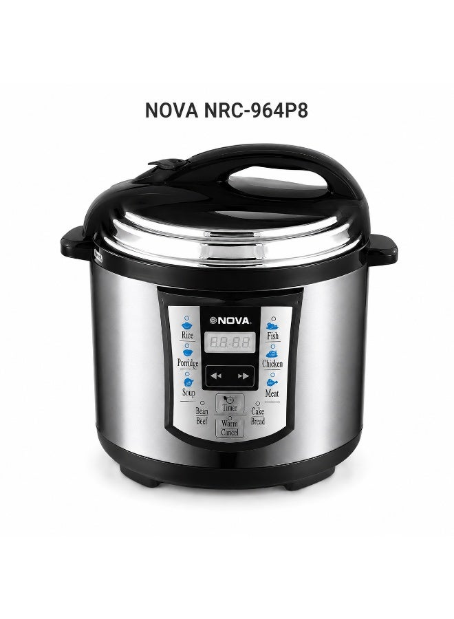 Nova NRC-964P8 8L Electric Pressure Cooker, 1300W Digital Multi-Function Cooker with Rice, Soup, Meat & Chicken Modes, Large Capacity Pressure Cooker for Fast & Convenient Home Meal Preparation - Image 1