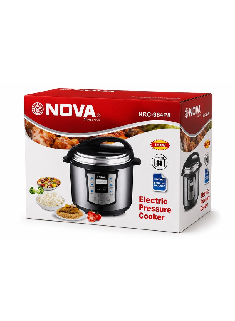 Nova NRC-964P8 8L Electric Pressure Cooker, 1300W Digital Multi-Function Cooker with Rice, Soup, Meat & Chicken Modes, Large Capacity Pressure Cooker for Fast & Convenient Home Meal Preparation - Image 4