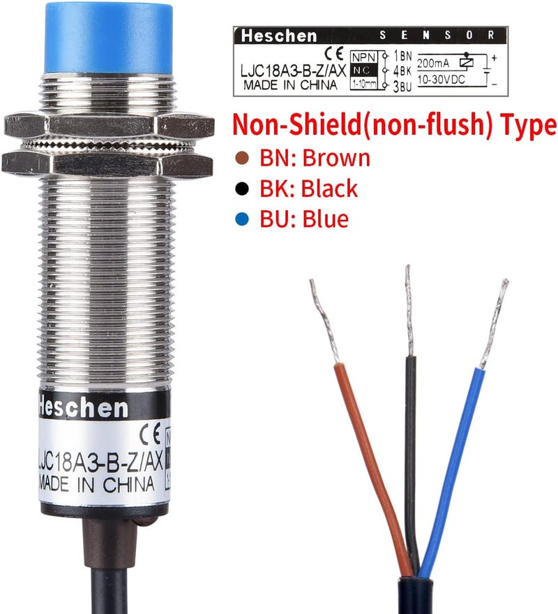 Heschen M18 Capacitive Proximity Sensor Switch Non-Shield Type LJC18A3-B-Z/AX Detection 10mm 10-30VDC 200mA NPN Normally Closed(NC) 3 Wires - Image 3