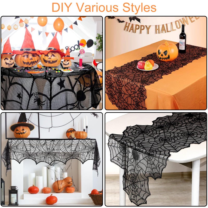 Yunfan 5Pack Halloween Decorations Indoor Halloween Spider Web Tablecloth Table Runners Fireplace Mantel Scarf Cobweb Lampshade Scary 3D Bats for Halloween Spooky Home Decor - Image 4