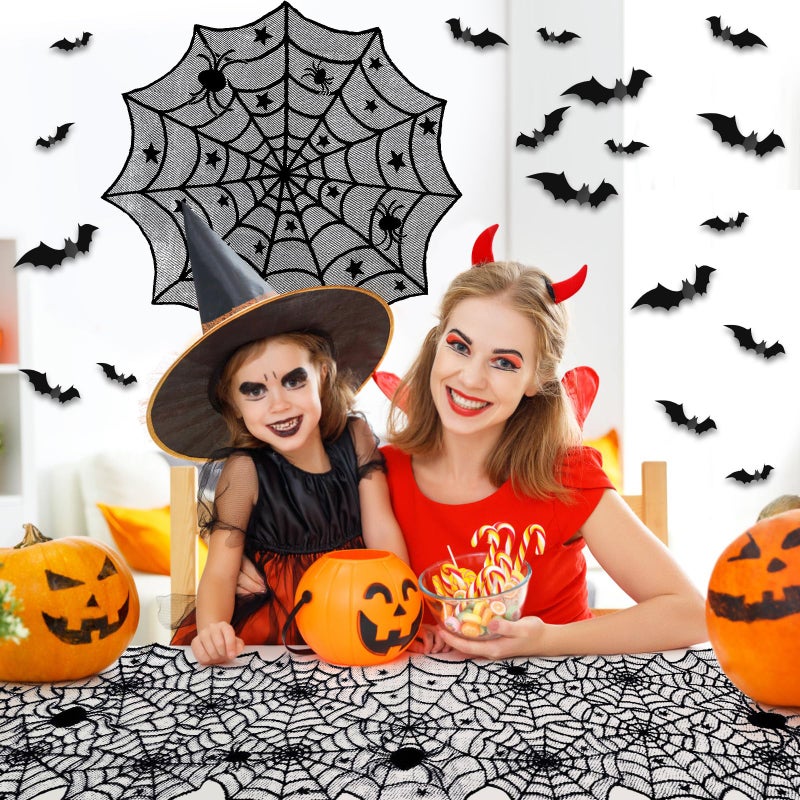 Yunfan 5Pack Halloween Decorations Indoor Halloween Spider Web Tablecloth Table Runners Fireplace Mantel Scarf Cobweb Lampshade Scary 3D Bats for Halloween Spooky Home Decor - Image 3