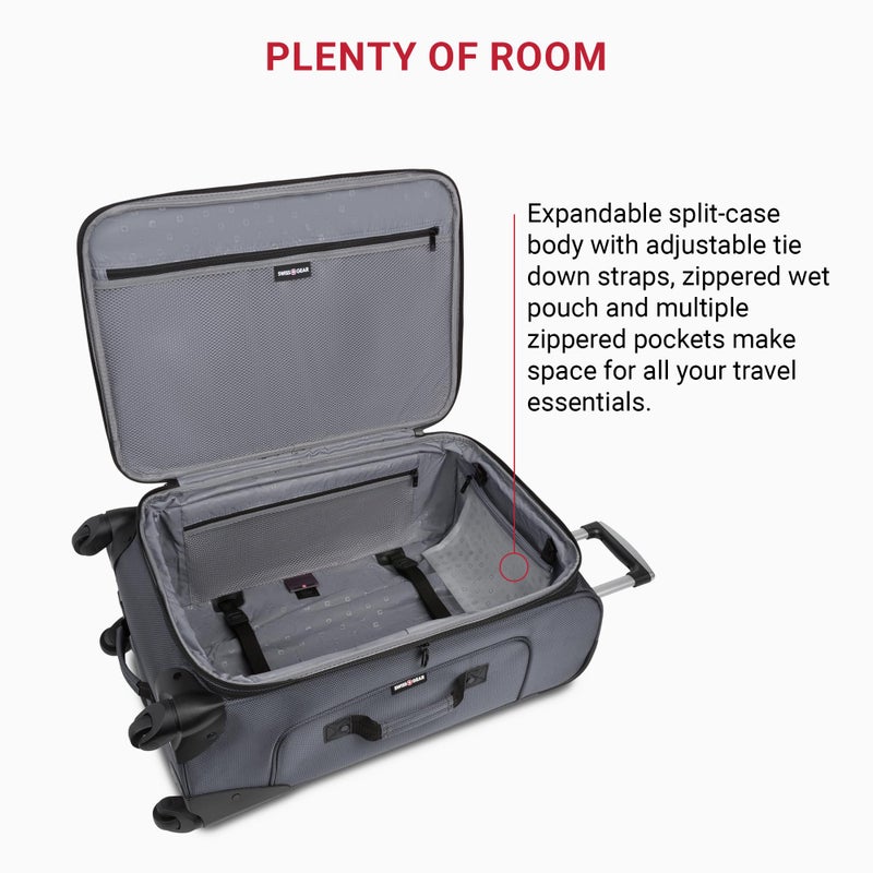 SWISSGEAR Sion Softside Expandable Spinner Luggage Durable Lightweight Travel Suitcase, Dark Grey, Checked-Medium 25-Inch - Image 5