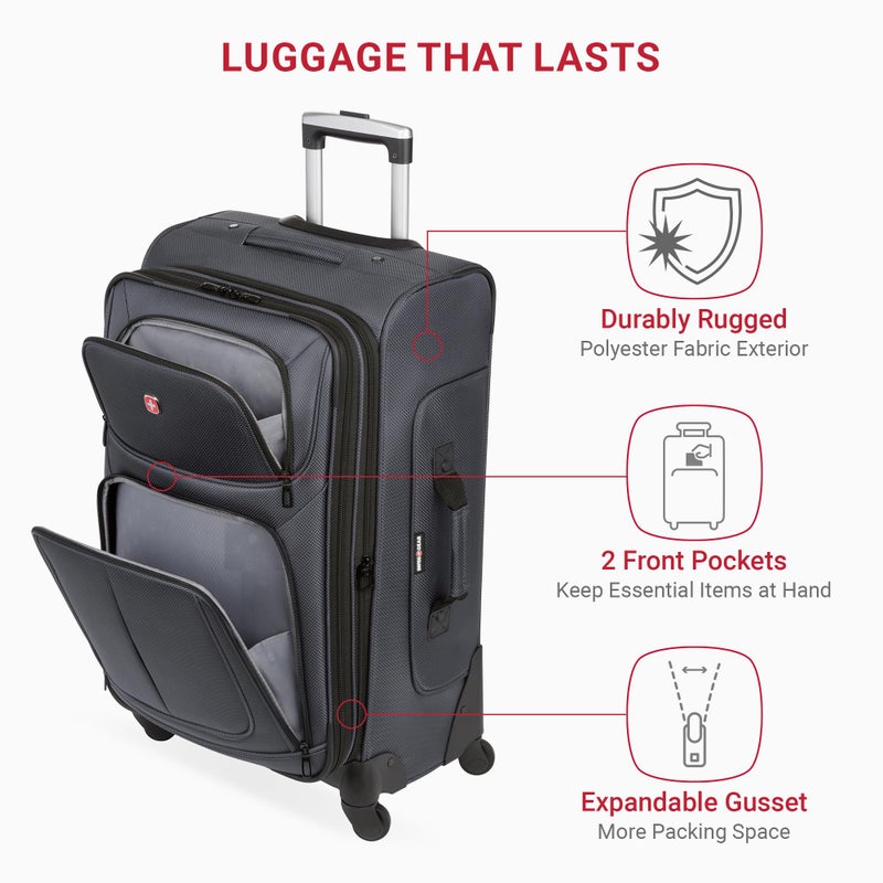 SWISSGEAR Sion Softside Expandable Spinner Luggage Durable Lightweight Travel Suitcase, Dark Grey, Checked-Medium 25-Inch - Image 4