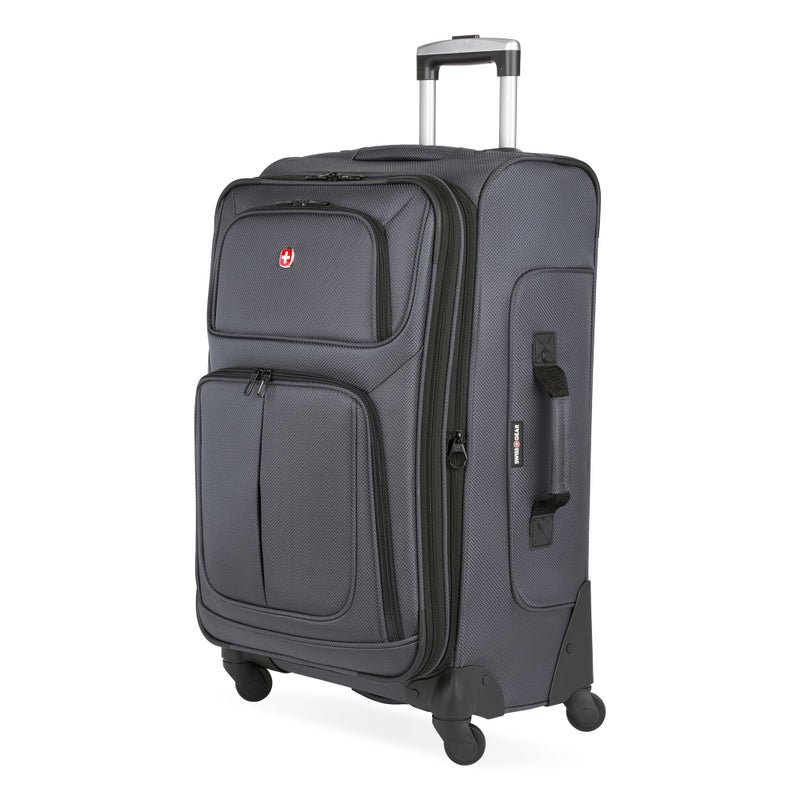 SWISSGEAR Sion Softside Expandable Spinner Luggage Durable Lightweight Travel Suitcase, Dark Grey, Checked-Medium 25-Inch - Image 1