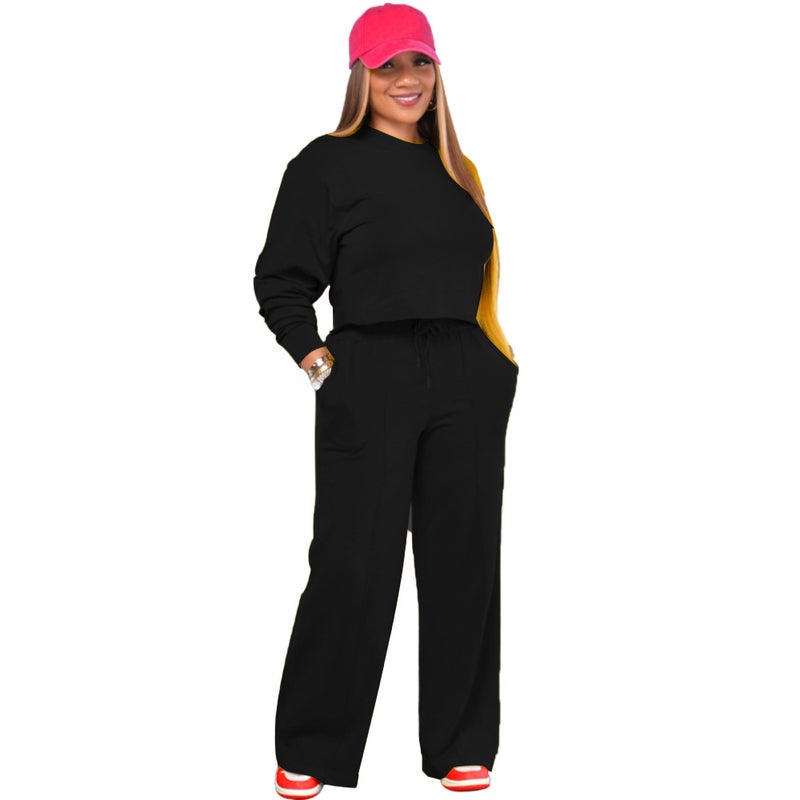 Cute Straight-Leg Pants Two-Piece Set HY5331 European And American Style Pocket Suit Skirt Outfits For Women Black 