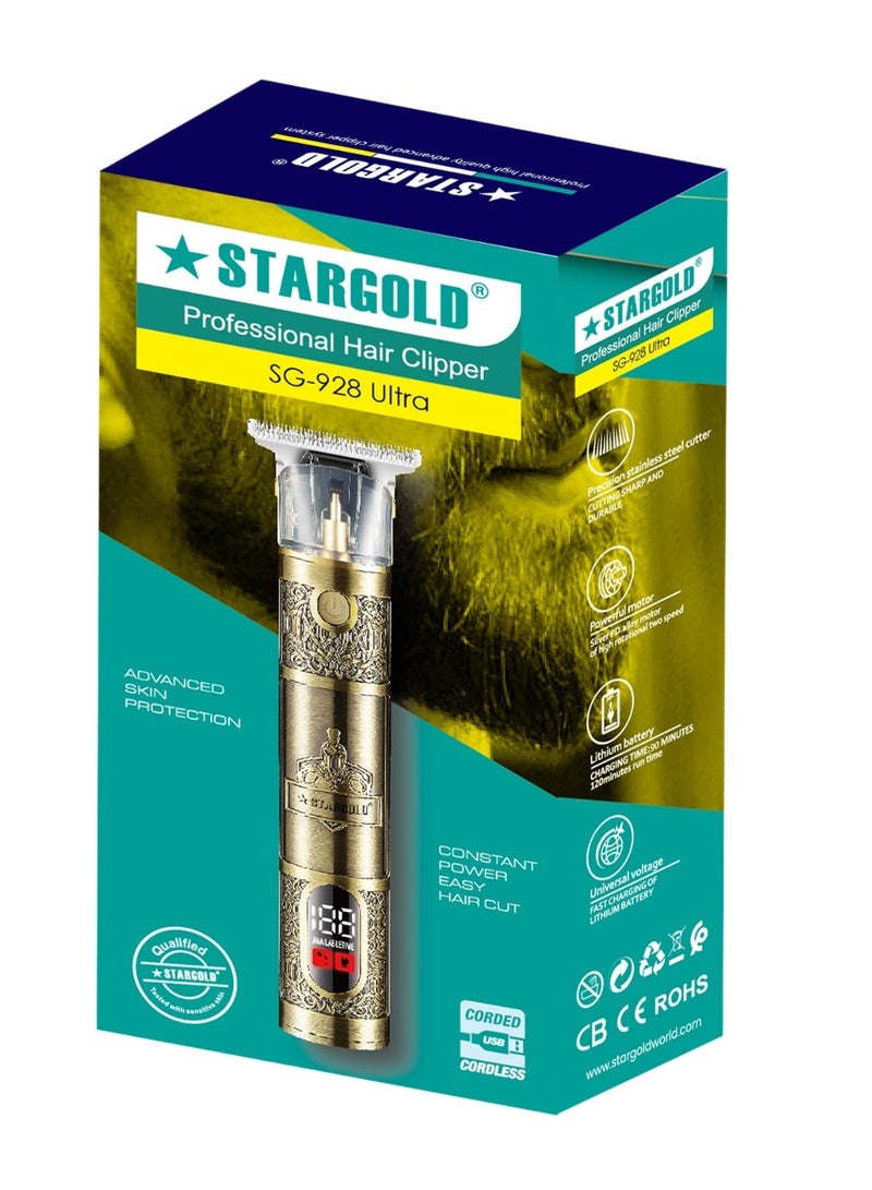 ستارجولد ماكينة قص شعر احترافية لاسلكية، جسم معدني، شفرة على شكل حرف T من الفولاذ المقاوم للصدأ، محرك سبيكة PD، شحن سريع، قفل متطور - Image 2