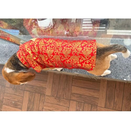 Lulala Traditional Dog Sherwani for Wedding & Festivals, Ethnic Indian Outfit for Pets, Designer Pet Costume with Embroidery & Velcro Closure, Small to Large Dogs (Red 24 Inch) - Image 4
