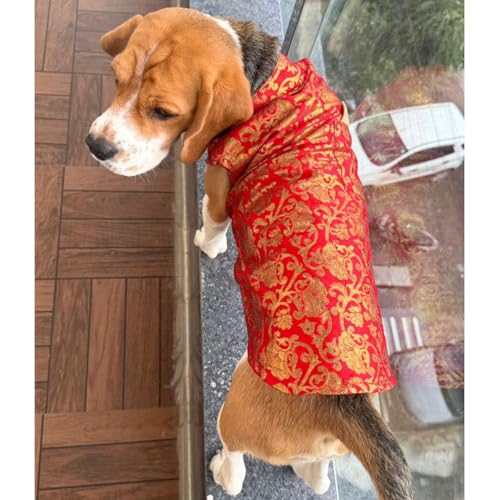 Lulala Traditional Dog Sherwani for Wedding & Festivals, Ethnic Indian Outfit for Pets, Designer Pet Costume with Embroidery & Velcro Closure, Small to Large Dogs (Red 24 Inch) - Image 5