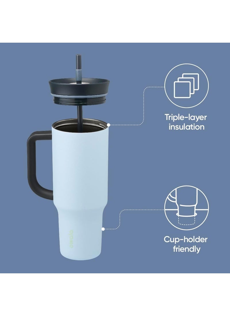 Owala Owala Stainless Steel Triple Layer Insulated Travel Tumbler with Spill Resistant Lid  Straw  and Carry Handle  BPA Free  40 oz  Blue (The Great Blue)  - Image 2