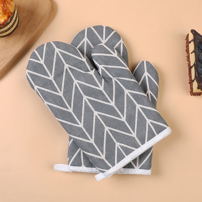 Cotton Linen Oven Mitts Heat Resistant Gloves Gray tree ya 