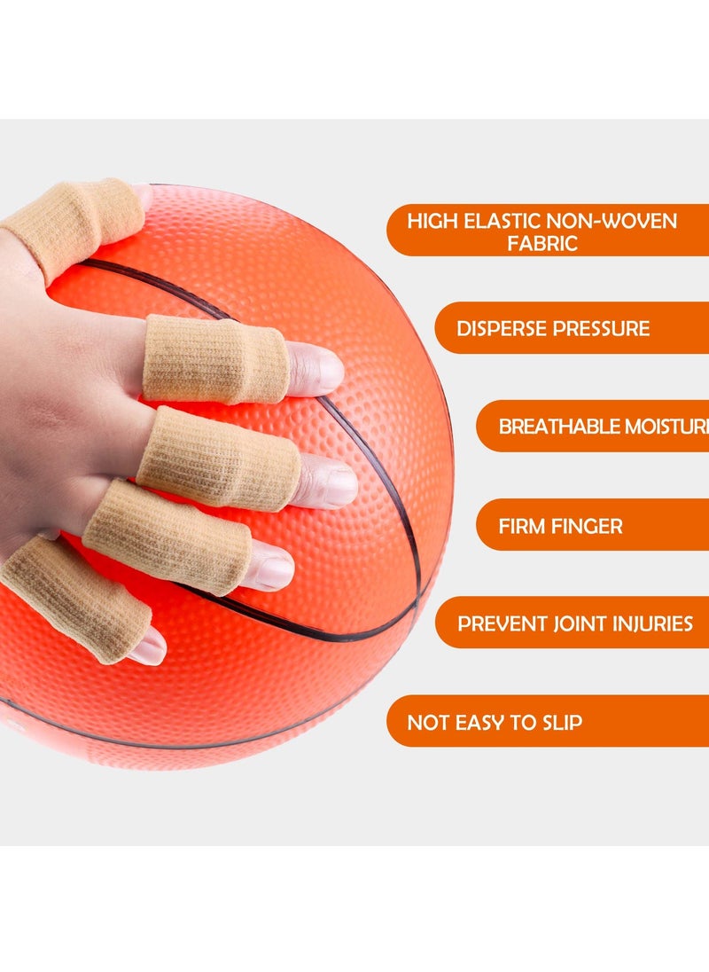 KASTWAVE - Finger Sleeves 10PCS Thumb Splint Brace for Triggger Finger Support Breathable Elastic Finger Tape Compression Pression Protector for Reliving Pain Compression Aid for Sports Beige - Image 1