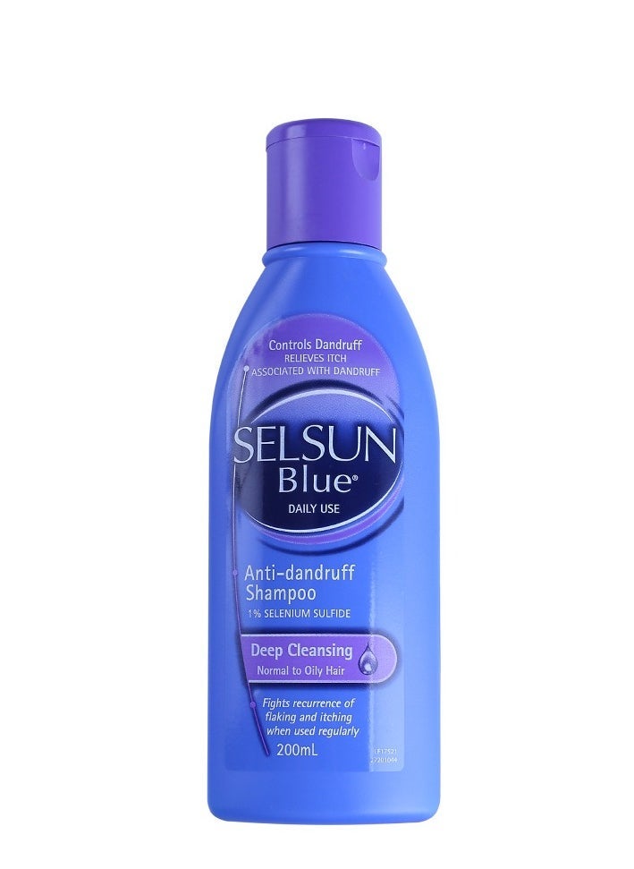 Selsun blue Anti-dandruff Shampoo,1% SELENIUM SULFIDE Deep Cleansing,Normal to Oily Hair,Fights recurrence of flaking and itching when used regularly 200mL  - Image 1