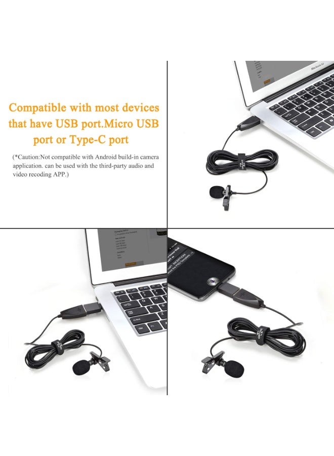 USB Lavalier Lapel Microphone for Video Recording & Streaming - Plug & Play, Omnidirectional, USB-C, Compatible with Android, PC, Laptop, Mac, PS4  - Image 2
