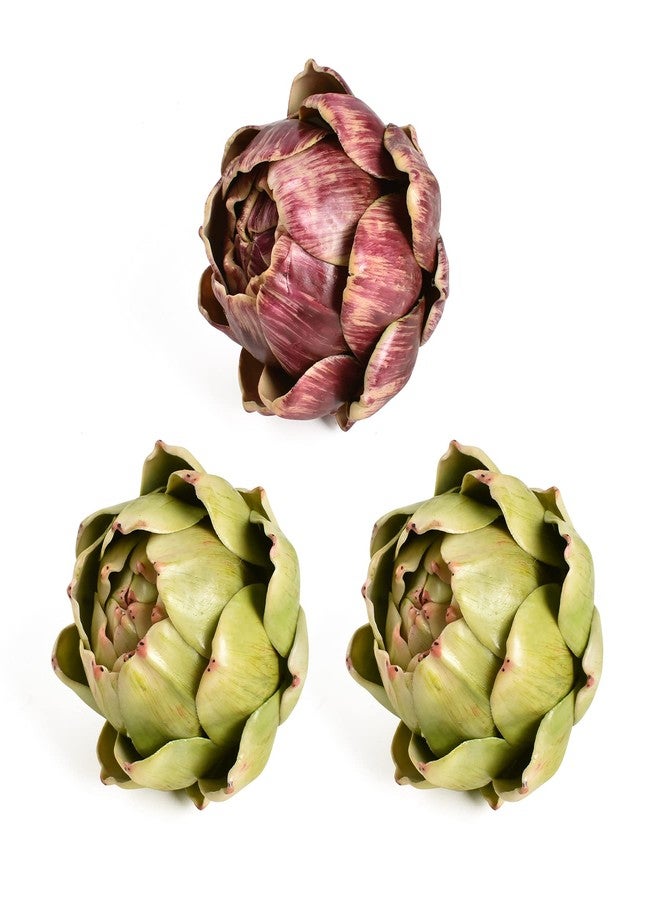 Luckforest Artificial Artichoke Large Simulation Artichoke Fake Fruits for Home Kitchen Decor Wedding Party Table Fruit Basket Decoration Set of 3 (Green, Red) - Image 1