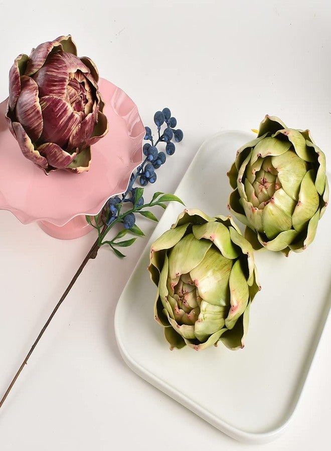 Luckforest Artificial Artichoke Large Simulation Artichoke Fake Fruits for Home Kitchen Decor Wedding Party Table Fruit Basket Decoration Set of 3 (Green, Red) - Image 4