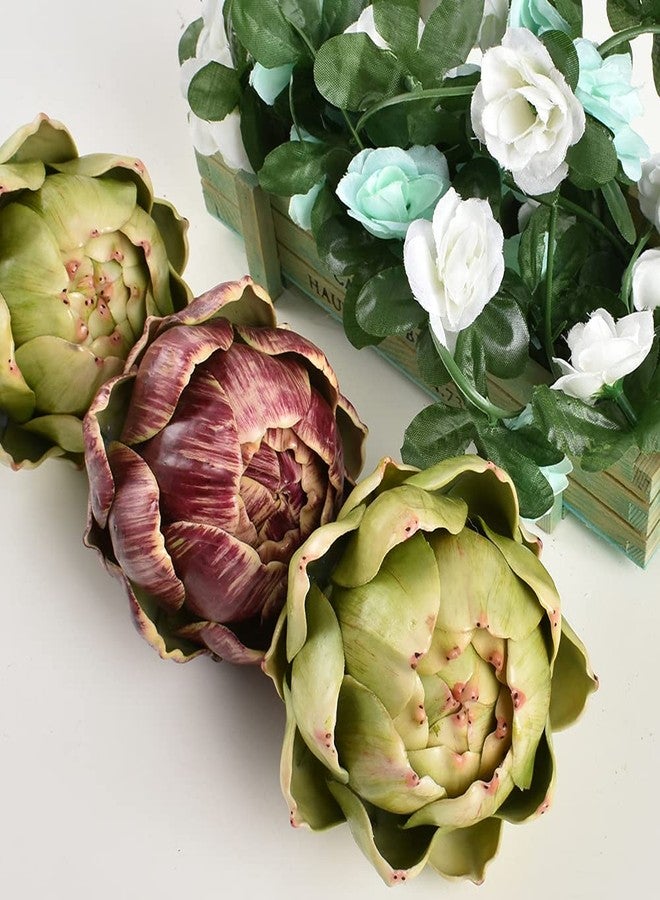 Luckforest Artificial Artichoke Large Simulation Artichoke Fake Fruits for Home Kitchen Decor Wedding Party Table Fruit Basket Decoration Set of 3 (Green, Red) - Image 5