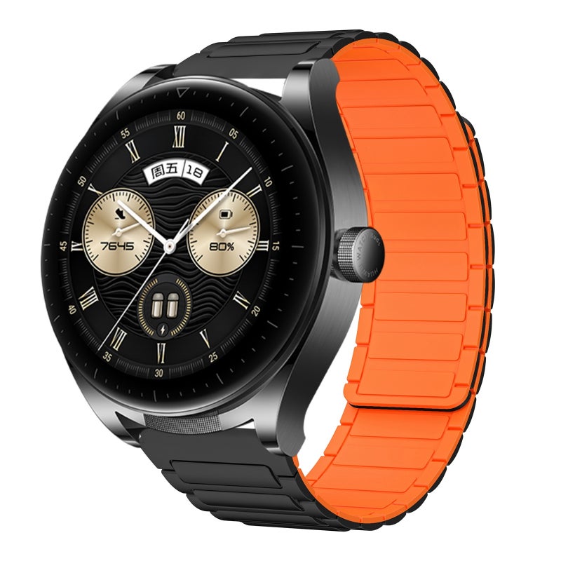 erorex For Huawei Watch Buds 22Mm I-Shaped Magnetic Silicone Watch Band(Black+Orange) - Image 1