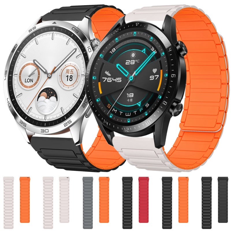 erorex For Huawei Watch Buds 22Mm I-Shaped Magnetic Silicone Watch Band(Black+Orange) - Image 4