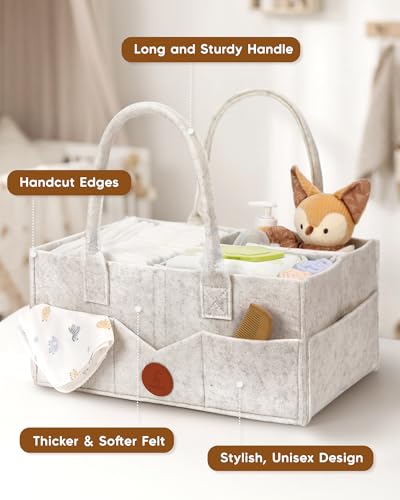 Maliton Baby Diaper Caddy Nursery Storage Bin Car Organizer with Handle Large Felt Bag for Newborn essentials Boy or Girl Changing Table Organizer for Baby Stuff 15 x 9 x 7 Baby Shower Basket - Image 3