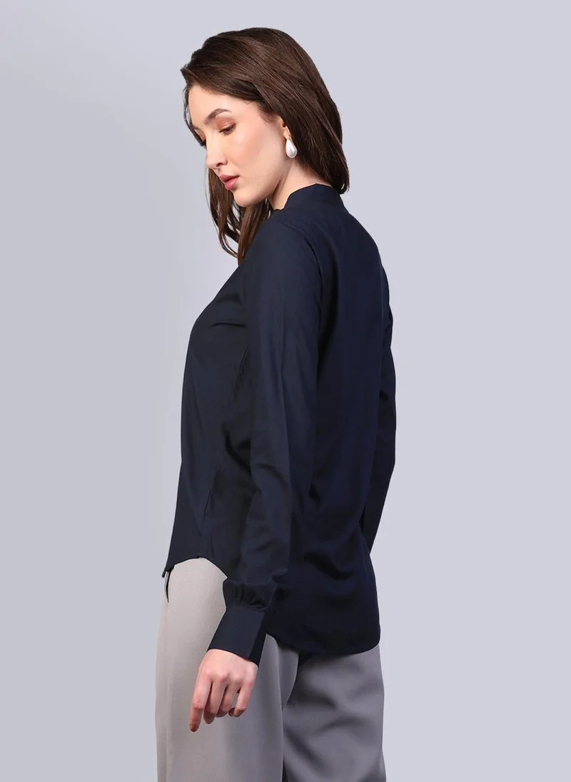 Urbano Fashion  Urbano Fashion Women's Navy Modal Viscose Full Sleeve Regular Fit Casual Solid Shirt with Mandarin Collar for Women | Best Price UAE