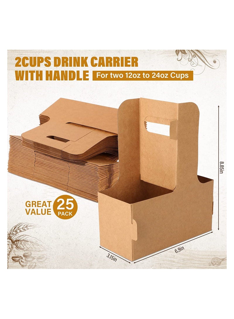 XiuWoo Disposable Kraft Paperboard Small Drink Carrier, 2 Cup Holder With Handles, Take out Carriers to Go Coffee for Restaurants Food Delivery(50PCS) - Image 4