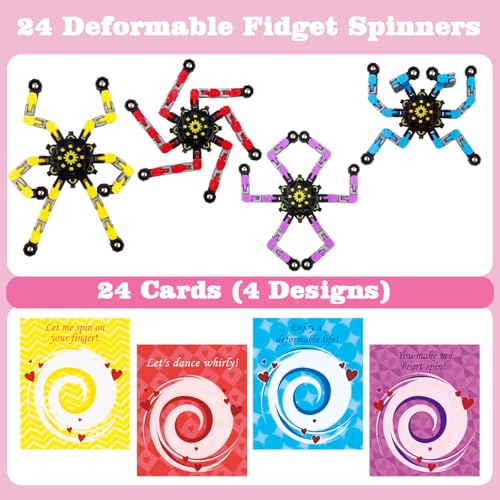 Anditoy 24 Pack Mechanical Transformable Fidget Toys with Valentines Cards for Kids Valentines Day School Class Classroom Gifts Prizes Exchange Party Favors - Image 5