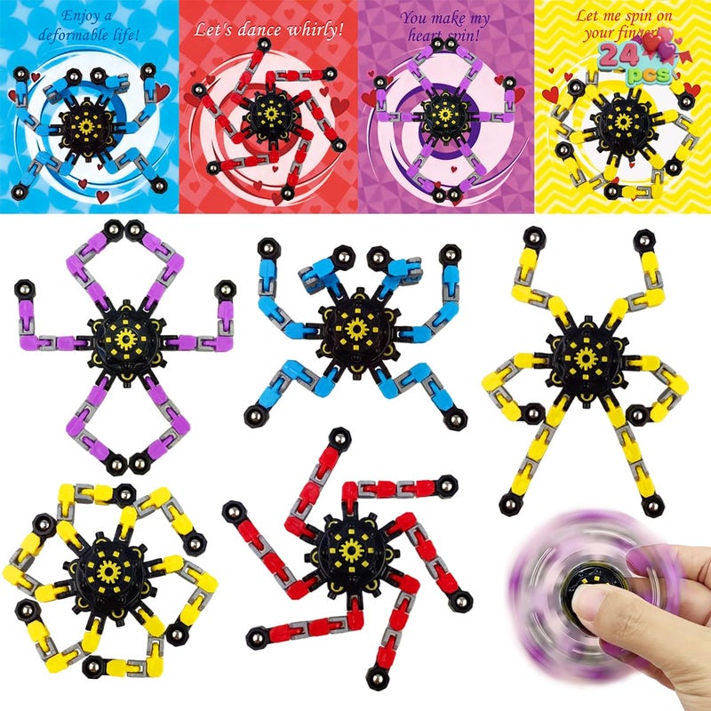 Anditoy 24 Pack Mechanical Transformable Fidget Toys with Valentines Cards for Kids Valentines Day School Class Classroom Gifts Prizes Exchange Party Favors - Image 3
