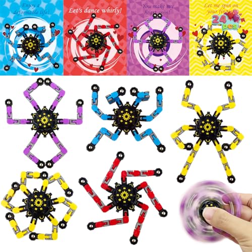Anditoy 24 Pack Mechanical Transformable Fidget Toys with Valentines Cards for Kids Valentines Day School Class Classroom Gifts Prizes Exchange Party Favors - Image 1