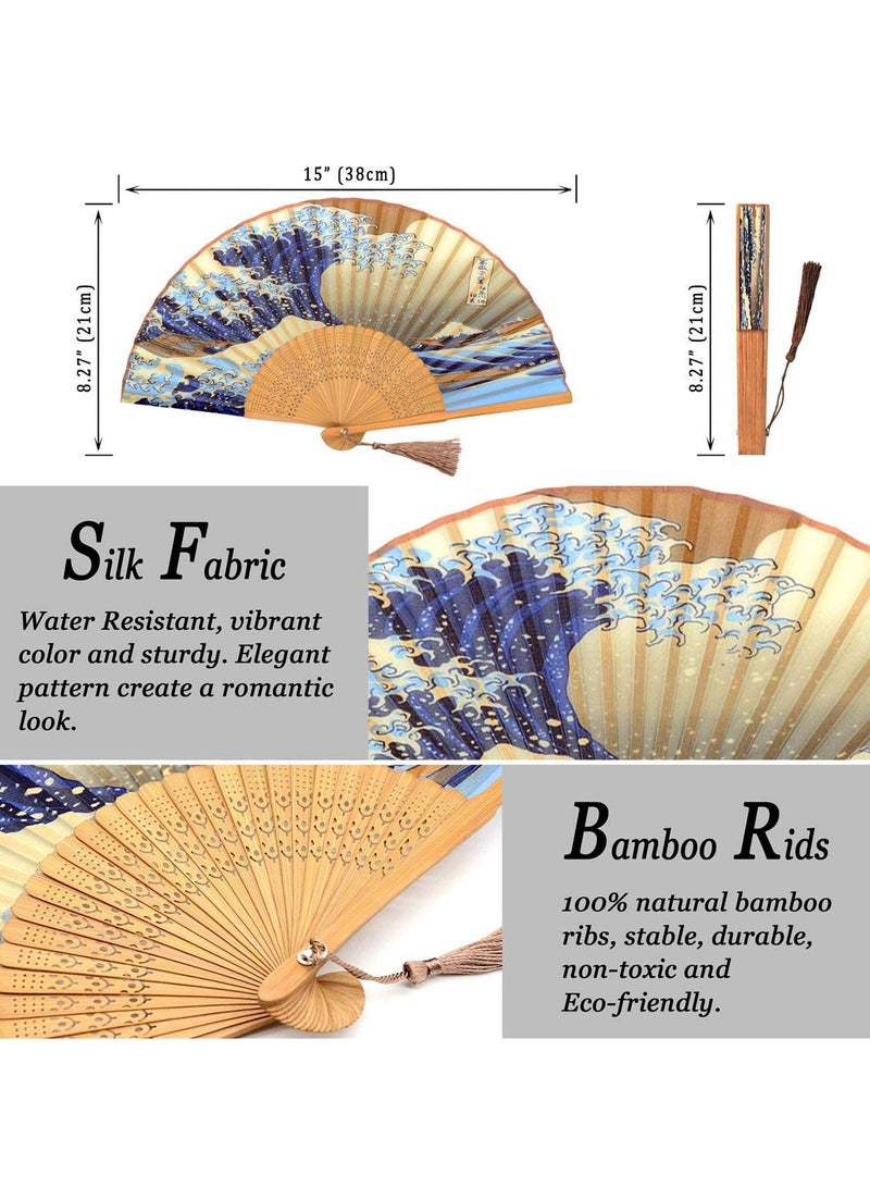 Small Folding Hand Fan Vintage Bamboo Silk Fans Charming Elegant Modern Woman Handmade - Image 2