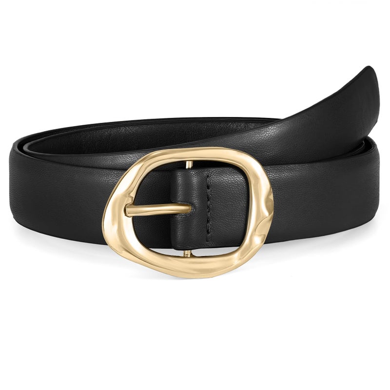 WHIPPY Leather Belt for Women Casual Waist Belt with Gold Buckle Fashion Ladies Belt for Jeans Pants Dress,Black Gold,M - Image 1