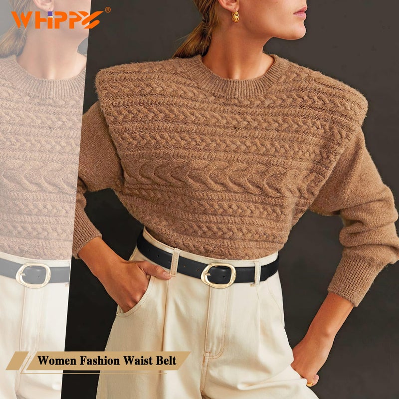 WHIPPY Leather Belt for Women Casual Waist Belt with Gold Buckle Fashion Ladies Belt for Jeans Pants Dress,Black Gold,M - Image 3