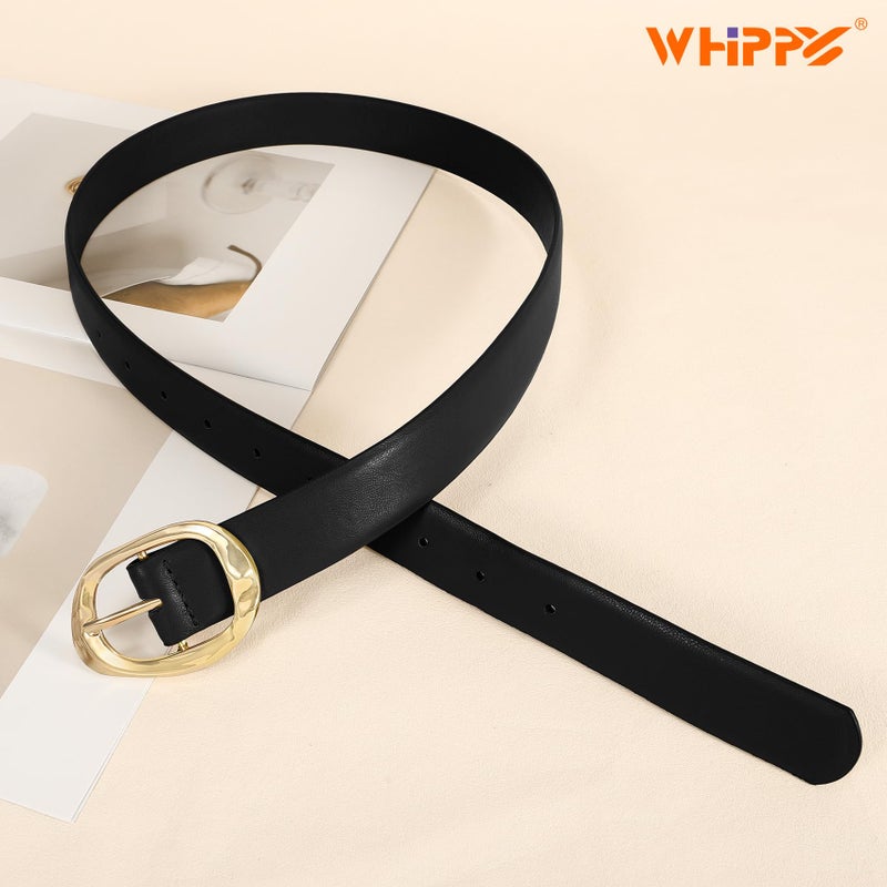 WHIPPY Leather Belt for Women Casual Waist Belt with Gold Buckle Fashion Ladies Belt for Jeans Pants Dress,Black Gold,M - Image 5