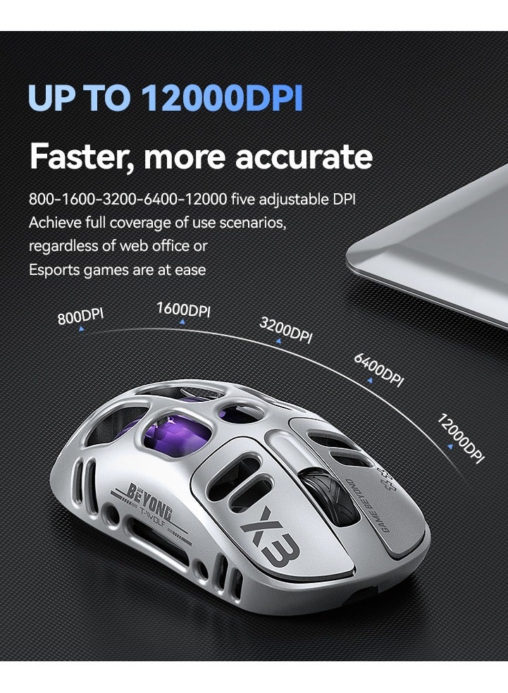 T-WOLF X3 Gaming Mouse Tri-Mode BT Wireless Hollow Design RGB Backlit Mechanical Mouse For Esports - Image 5