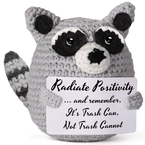 Weming Tiny Handmade Raccoon Gift Positive Crochet Animal Trash Panda Emotional Support Plush for Men Women Friend Coworker Bestie Motivational Encouragement Present Best for Birthday Christmas - Image 1