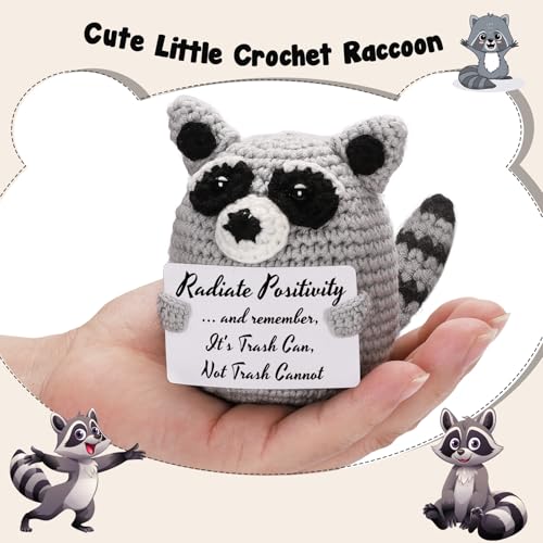 Weming Tiny Handmade Raccoon Gift Positive Crochet Animal Trash Panda Emotional Support Plush for Men Women Friend Coworker Bestie Motivational Encouragement Present Best for Birthday Christmas - Image 5