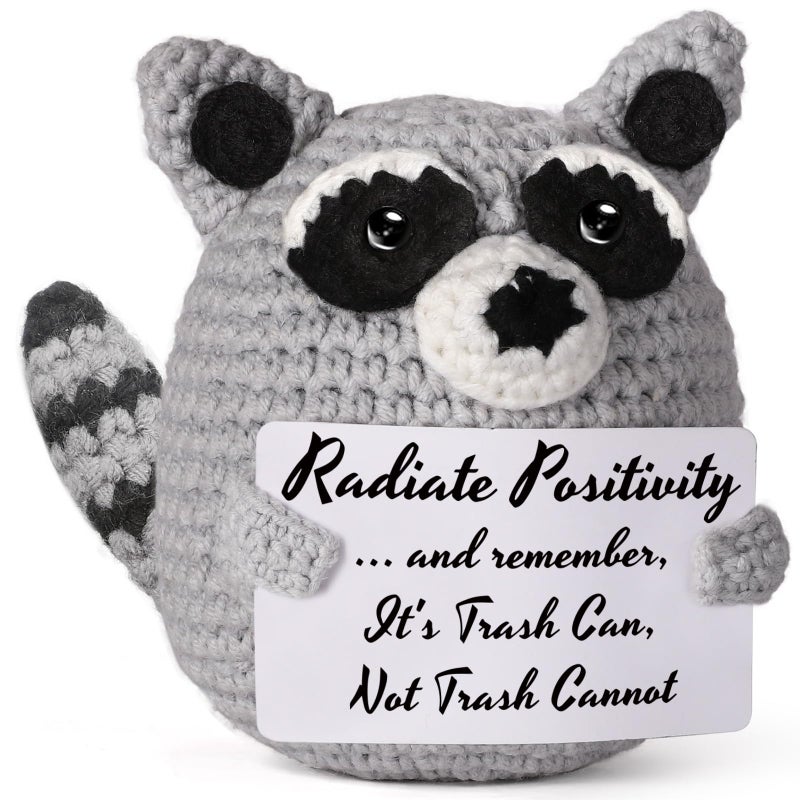 Weming Tiny Handmade Raccoon Gift Positive Crochet Animal Trash Panda Emotional Support Plush for Men Women Friend Coworker Bestie Motivational Encouragement Present Best for Birthday Christmas - Image 3