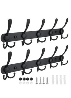 MIXDE Coat Rack Wall Mounted, Heavy Duty Stainless Steel with 5 Tri Hooks Metal Coat Hooks Rail for Hanging Coats, Hanger, Hat, Towel, Backpack, Robes, 2Pack  - Image 1
