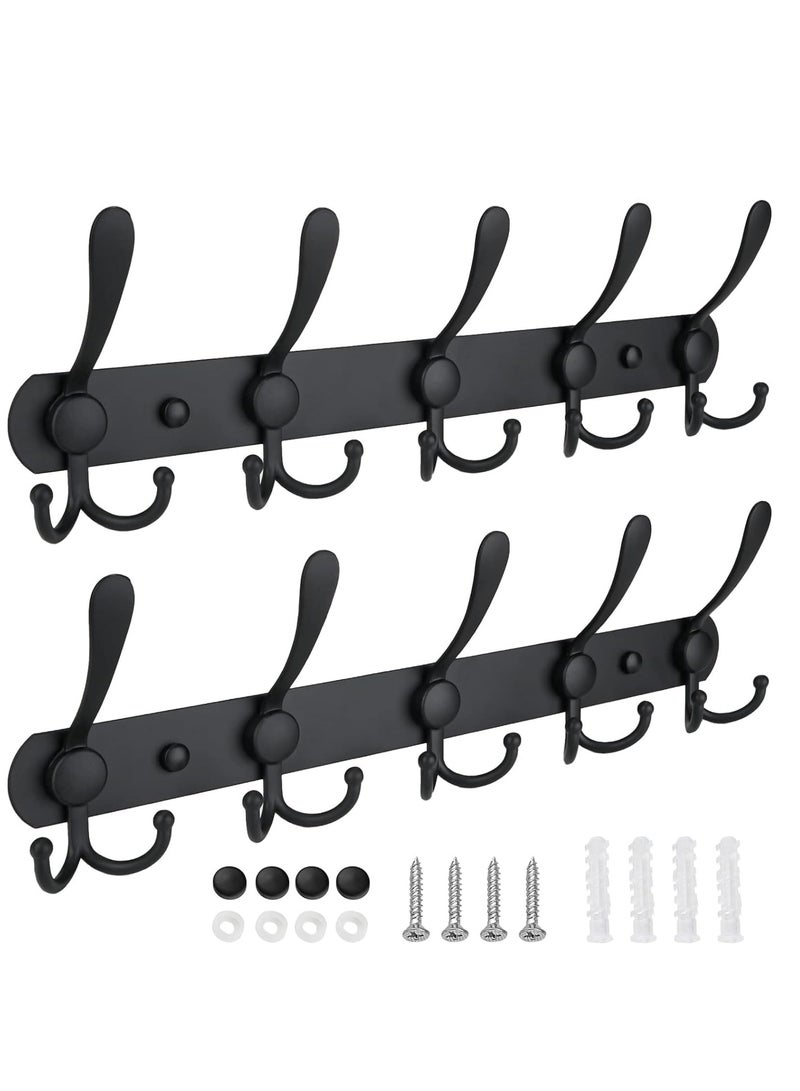 MIXDE Coat Rack Wall Mounted, Heavy Duty Stainless Steel with 5 Tri Hooks Metal Coat Hooks Rail for Hanging Coats, Hanger, Hat, Towel, Backpack, Robes, 2Pack  - Image 1