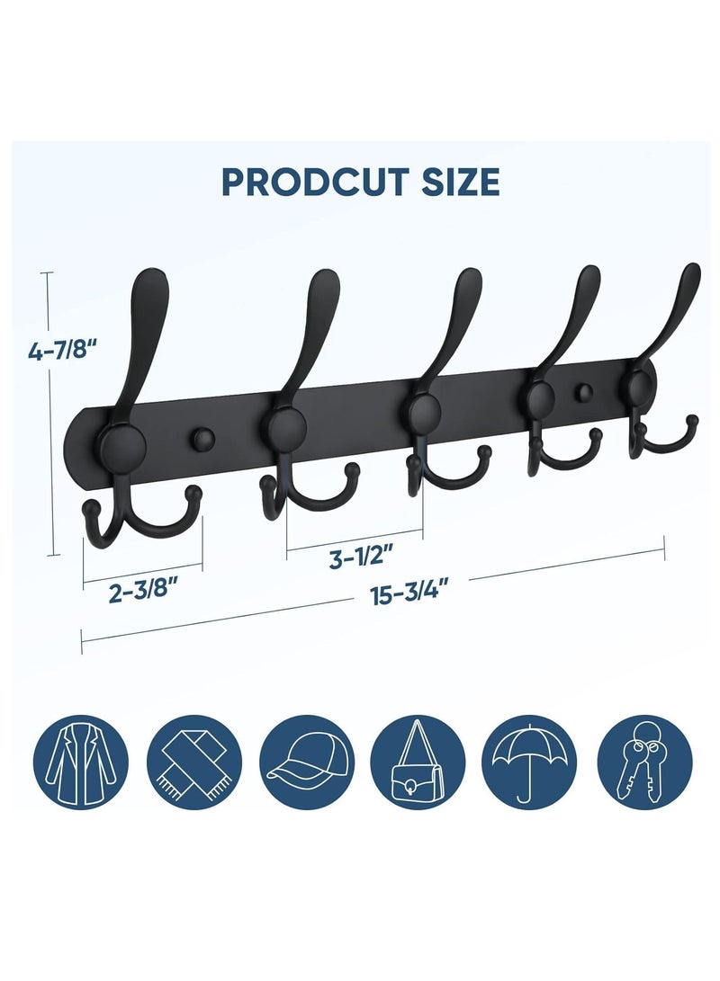 MIXDE Coat Rack Wall Mounted, Heavy Duty Stainless Steel with 5 Tri Hooks Metal Coat Hooks Rail for Hanging Coats, Hanger, Hat, Towel, Backpack, Robes, 2Pack  - Image 2