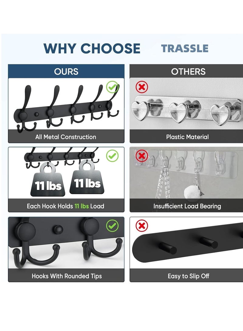 MIXDE Coat Rack Wall Mounted, Heavy Duty Stainless Steel with 5 Tri Hooks Metal Coat Hooks Rail for Hanging Coats, Hanger, Hat, Towel, Backpack, Robes, 2Pack  - Image 3