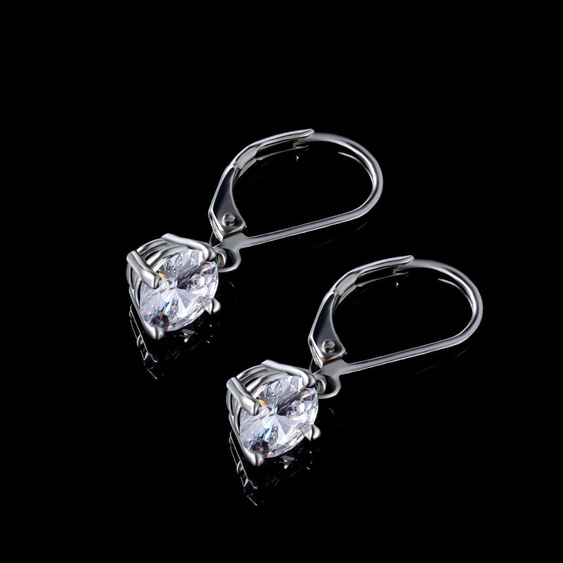 MDFUN 18K White Gold Plated Round Cut Clear Cubic Zirconia Dangle Earrings for Women Hypoallergenic - Image 4