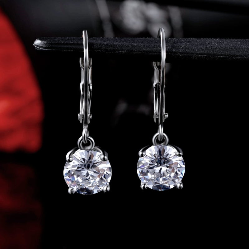 MDFUN 18K White Gold Plated Round Cut Clear Cubic Zirconia Dangle Earrings for Women Hypoallergenic - Image 3