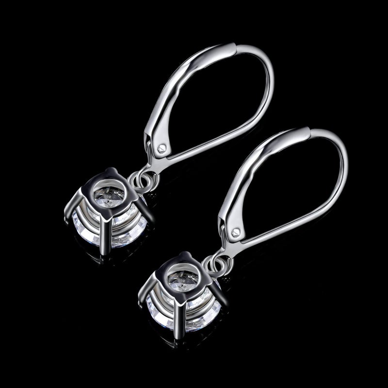 MDFUN 18K White Gold Plated Round Cut Clear Cubic Zirconia Dangle Earrings for Women Hypoallergenic - Image 5