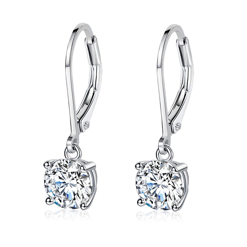 MDFUN 18K White Gold Plated Round Cut Clear Cubic Zirconia Dangle Earrings for Women Hypoallergenic - Image 1