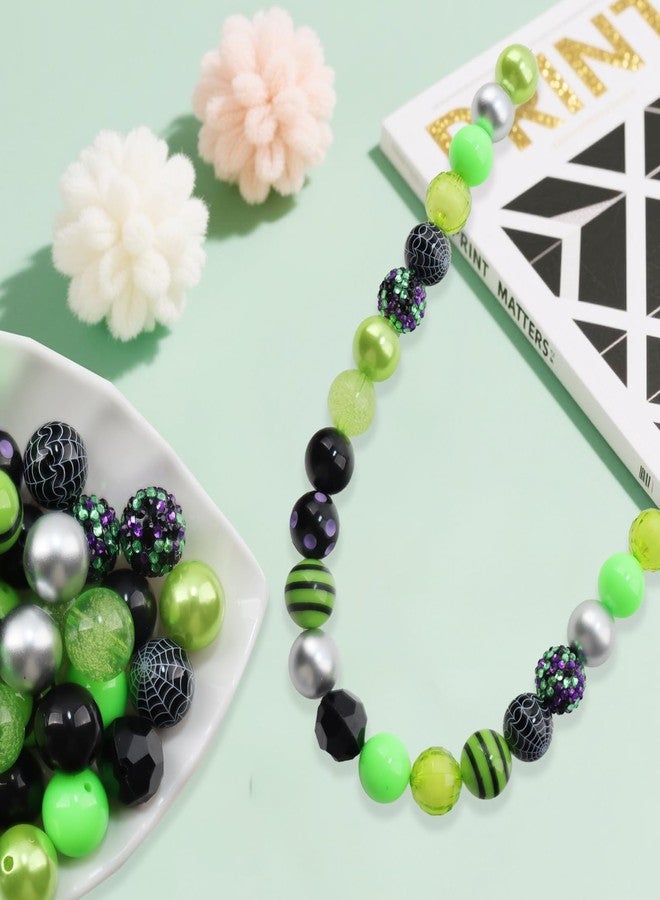 OUTLEE Halloween Bubblegum Beads, 50Pcs 20mm Acrylic Plastic Bead Spacer Gumball Loose Beads Black Green Chunky Beads for Halloween DIY (Green and Black) - Image 5