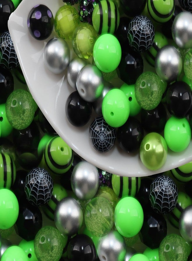 OUTLEE Halloween Bubblegum Beads, 50Pcs 20mm Acrylic Plastic Bead Spacer Gumball Loose Beads Black Green Chunky Beads for Halloween DIY (Green and Black) - Image 1