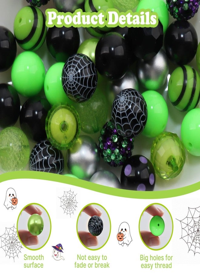 OUTLEE Halloween Bubblegum Beads, 50Pcs 20mm Acrylic Plastic Bead Spacer Gumball Loose Beads Black Green Chunky Beads for Halloween DIY (Green and Black) - Image 3
