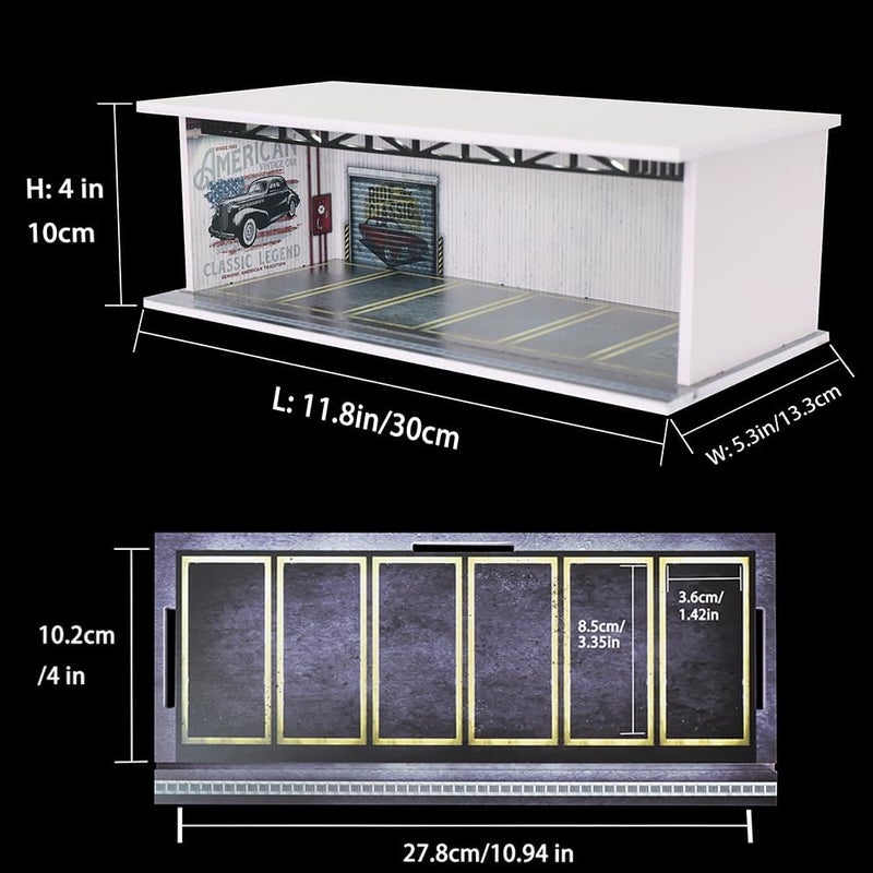 G-FANS 1/64 Scale Hot diecast Wheels Cars Display case - Model Cars scenarios Display Box with LED Light and Acrylic Cover, Scenes Parking lot Diorama Storage Garage 6 Parking Spaces (Wall of Legend) - Image 2