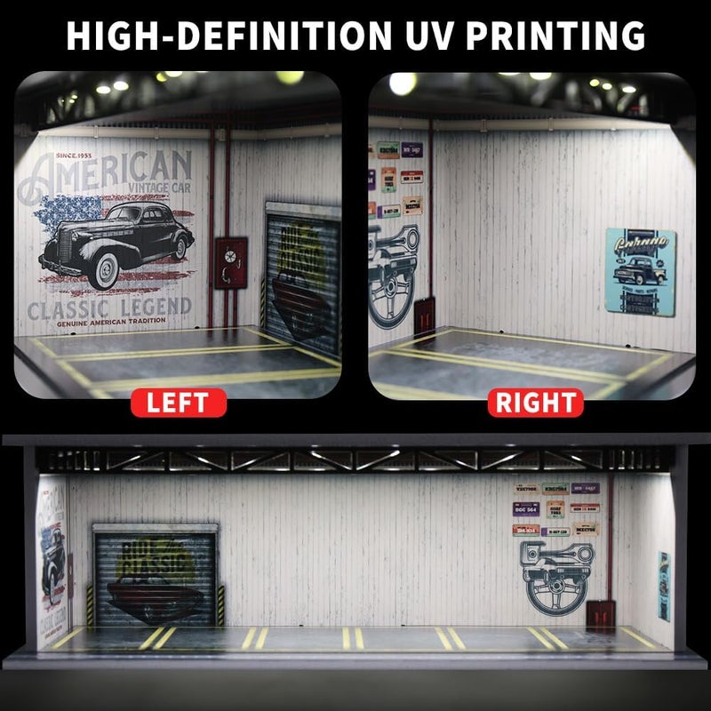 G-FANS 1/64 Scale Hot diecast Wheels Cars Display case - Model Cars scenarios Display Box with LED Light and Acrylic Cover, Scenes Parking lot Diorama Storage Garage 6 Parking Spaces (Wall of Legend) - Image 3