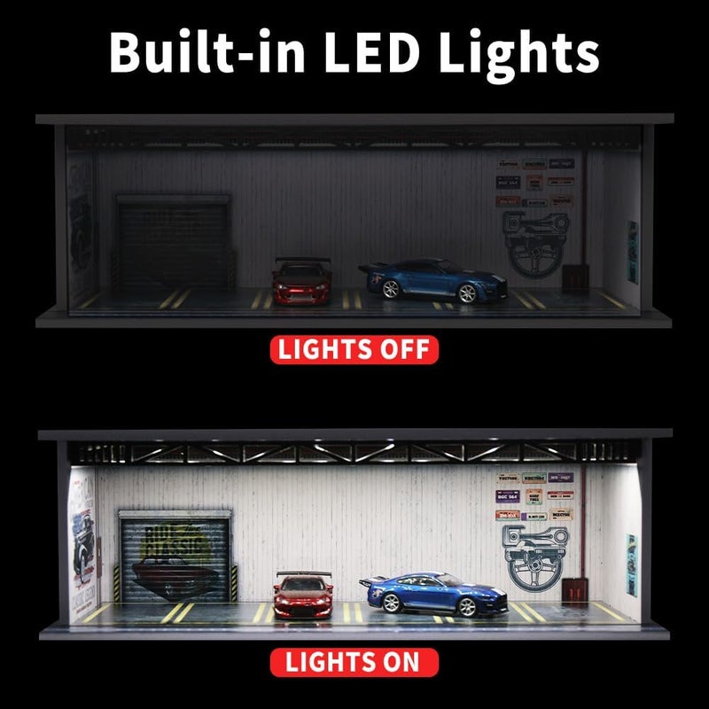 G-FANS 1/64 Scale Hot diecast Wheels Cars Display case - Model Cars scenarios Display Box with LED Light and Acrylic Cover, Scenes Parking lot Diorama Storage Garage 6 Parking Spaces (Wall of Legend) - Image 4
